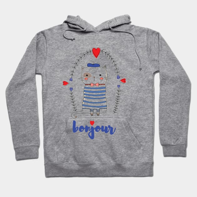 A cute french cat saying bonjour Hoodie by maggzstyle